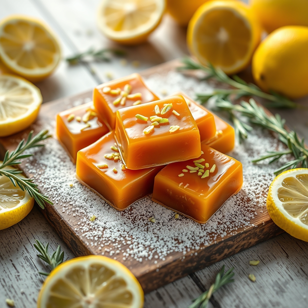 Caramelo duro casero con sabor a limón y hierbas frescas