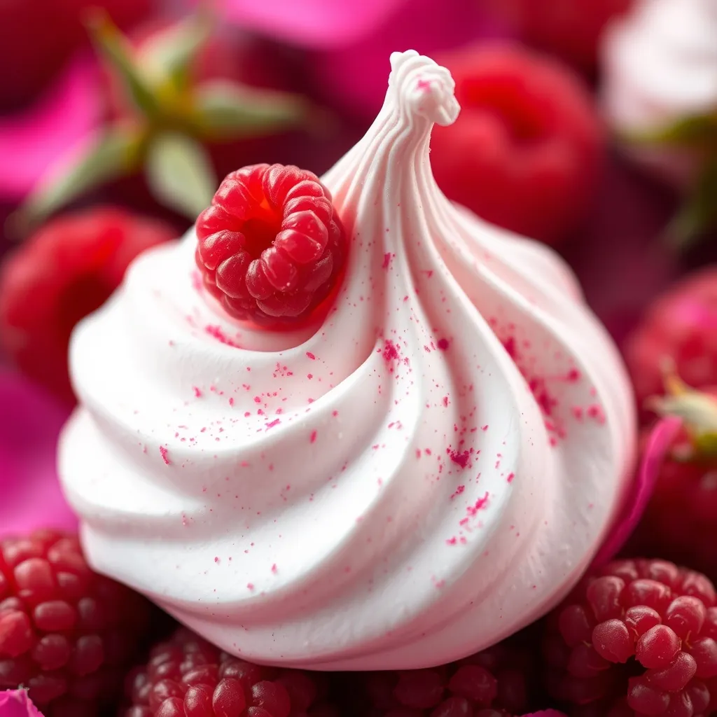 Crisp Meringue Kisses with Rose Petal and Raspberry Flavors