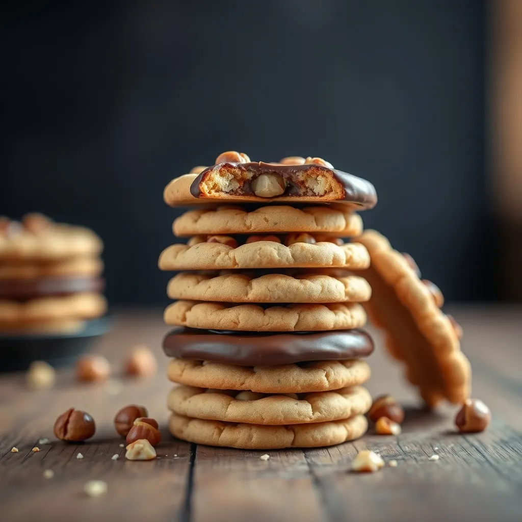 Crispy Chocolate Dipped Shortbread Cookies with Caramelized Hazelnuts