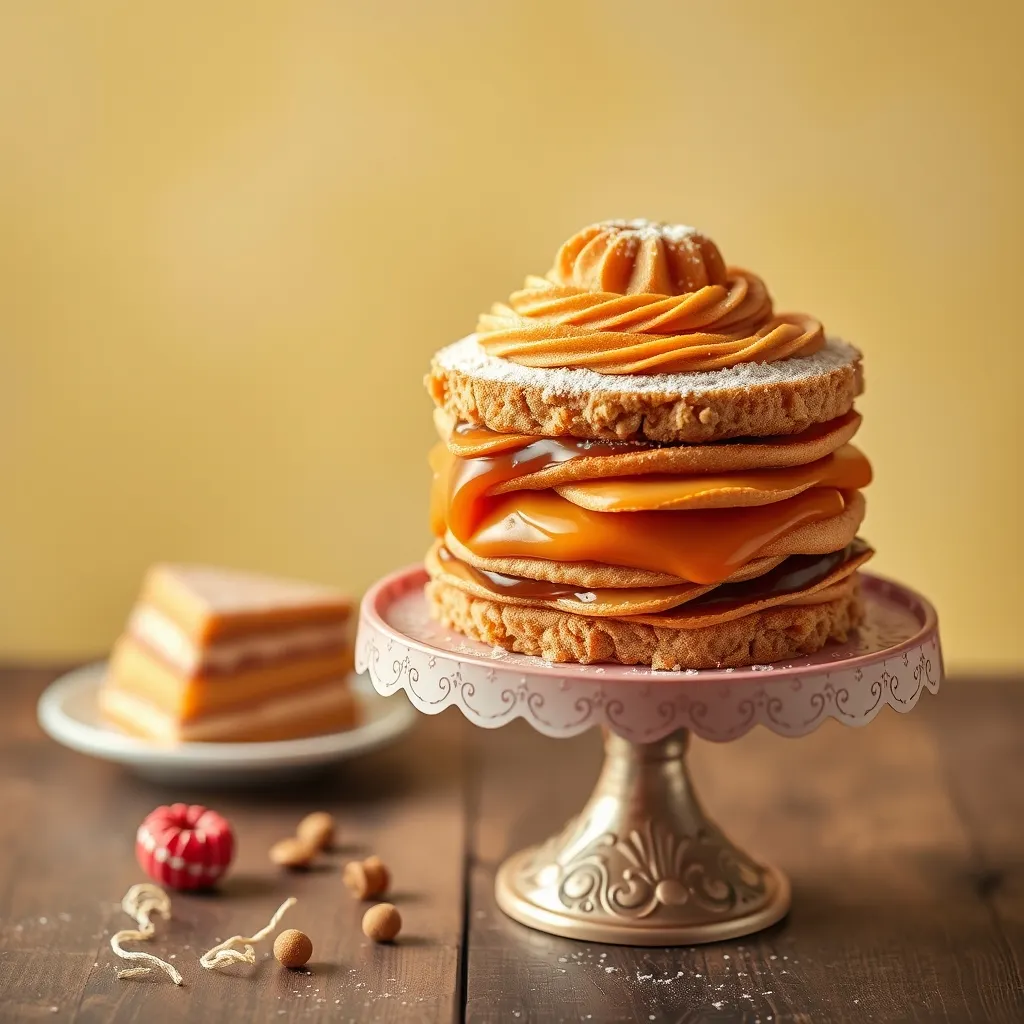 Layered Mille-Feuille Confectionery Cake with Caramel and Nougatine