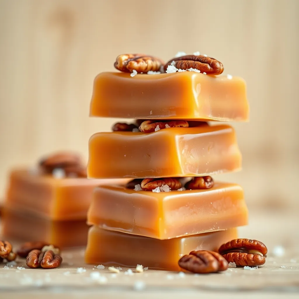 Creamy Vanilla Caramels with a Hint of Sea Salt and Crunchy Pecans