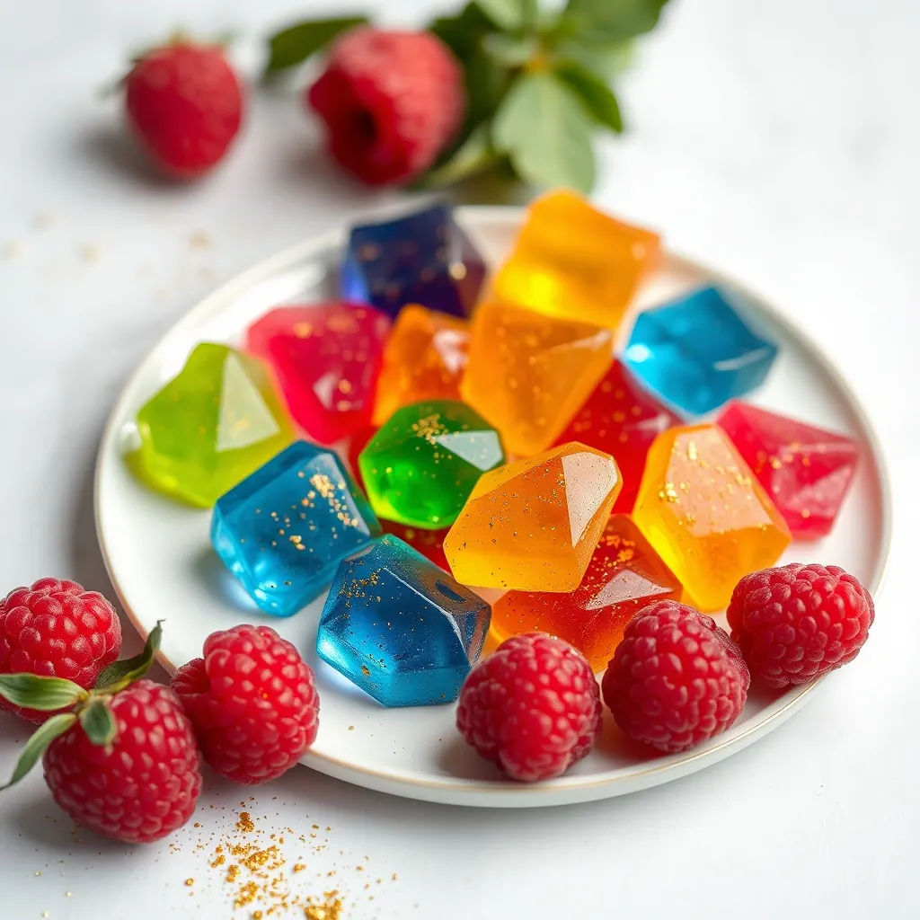 Vibrant Gummy Jewels with Fruit Puree and Edible Gold Dust